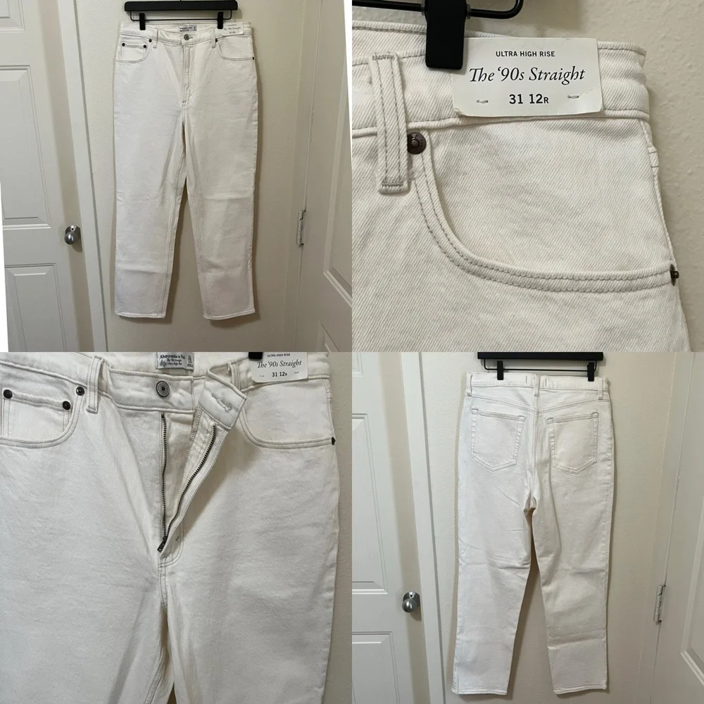 •ABERCROMBIE AND FITCH• 90s Straight Off White Jeans Ultra High Rise Stone
